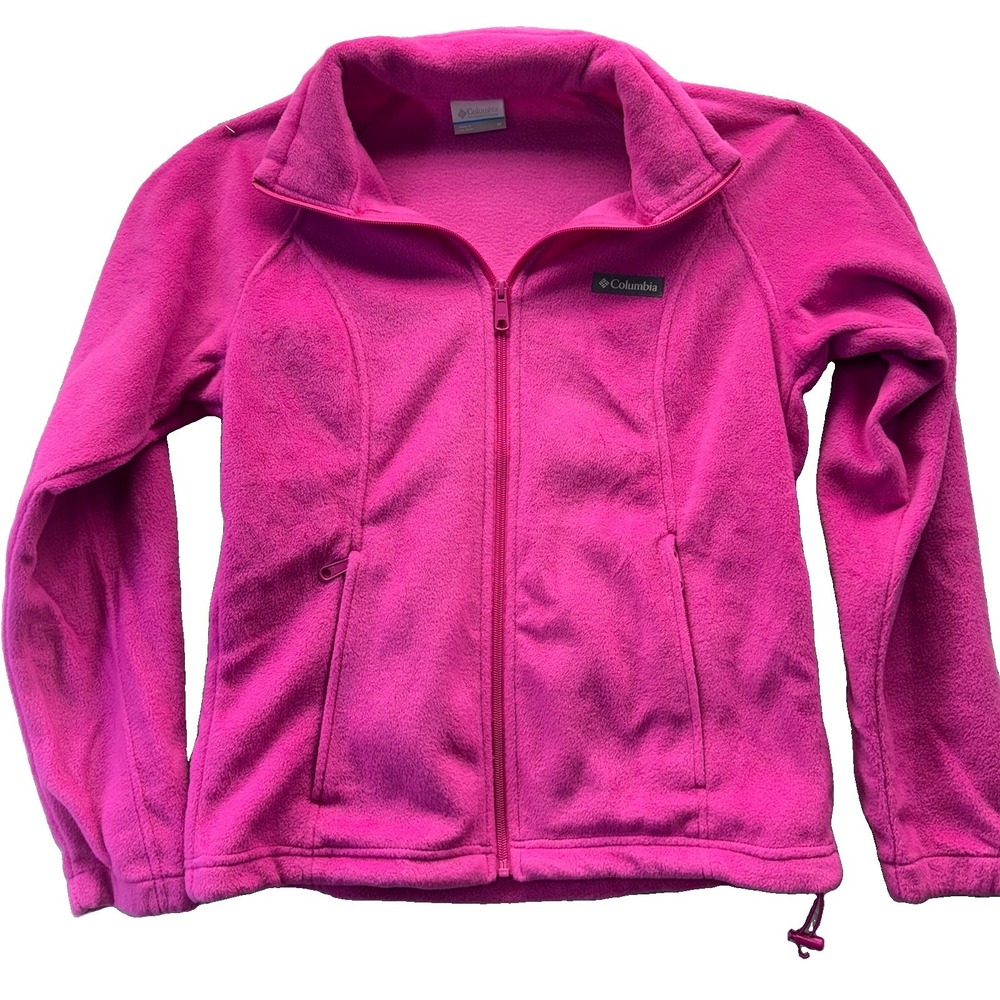 Columbia Jacket Women M Pink Full Zip Fleece Outdoor Logo Medium Cozy